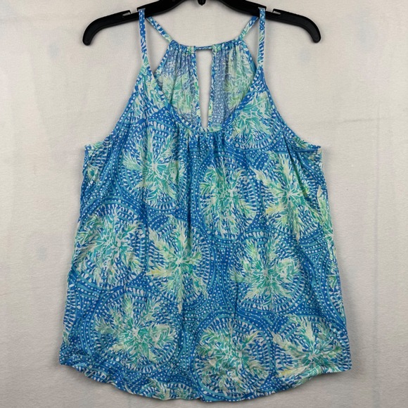 Lilly Pulitzer Tank Top Womens Large Blue Green Floral Sleeveless Halter - Picture 1 of 8